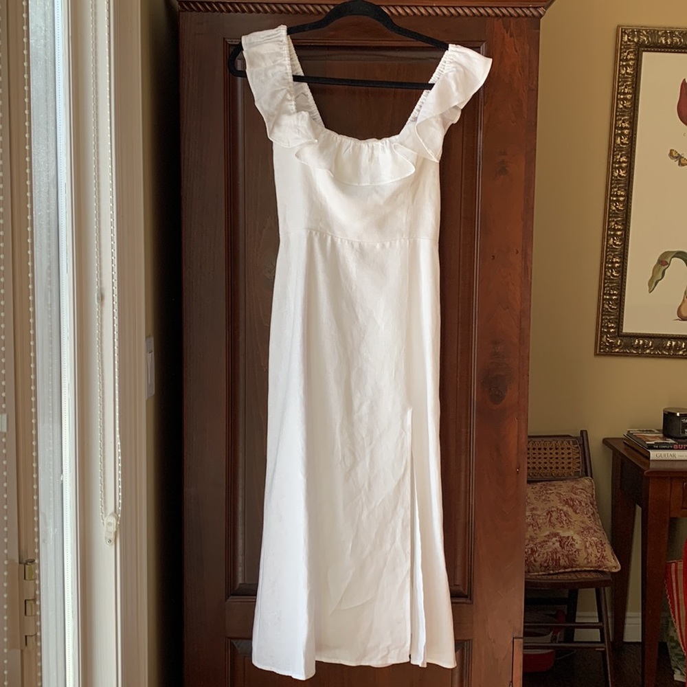 ☀️REFORMATION Amethyst linen midi dress with slit & ruffles - Picture 9 of 14